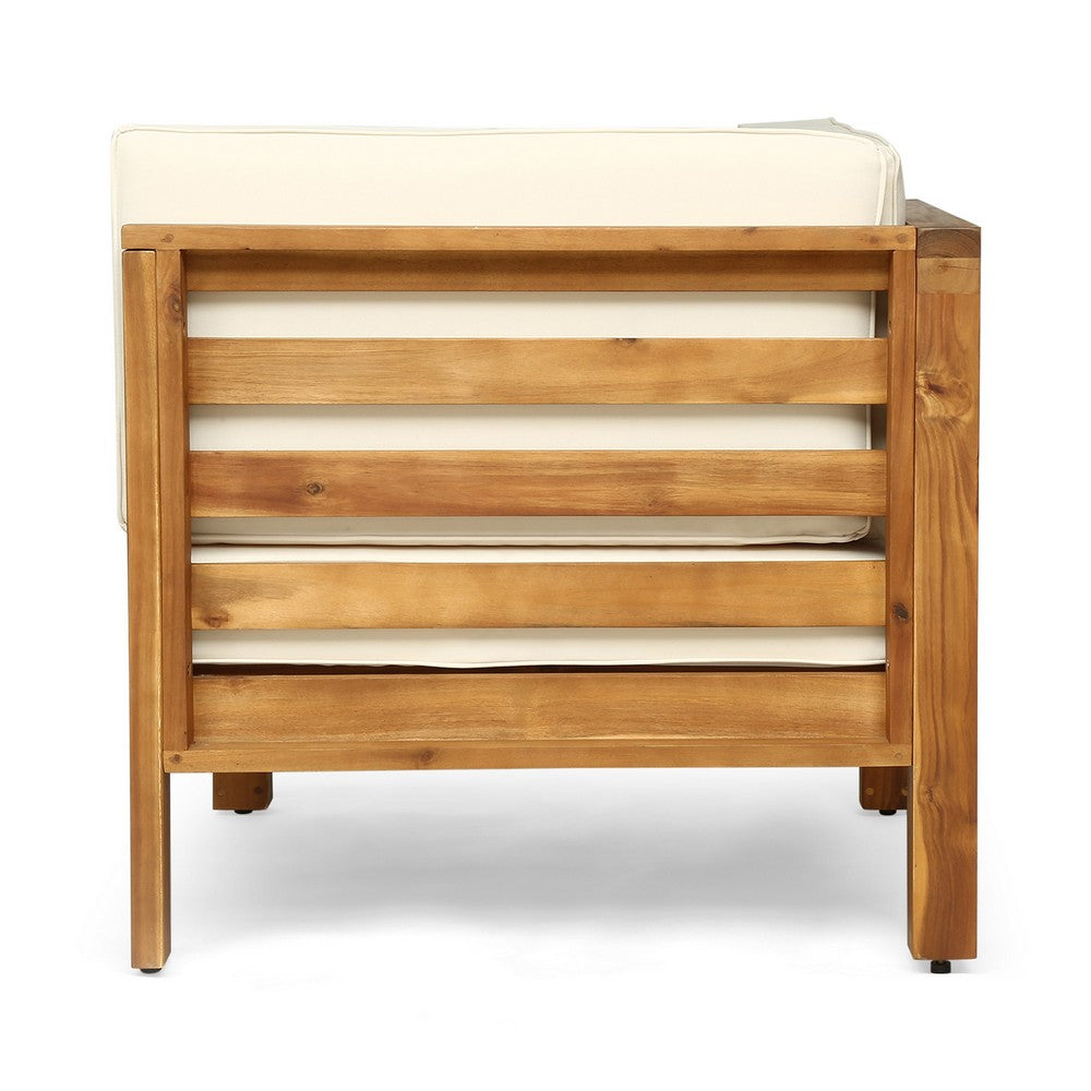 Carie Outdoor 2pc Loveseat Set, Beige Polyester, Slatted Brown Wood - BM355235