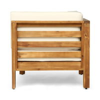 Carie Outdoor 2pc Loveseat Set, Beige Polyester, Slatted Brown Wood - BM355235