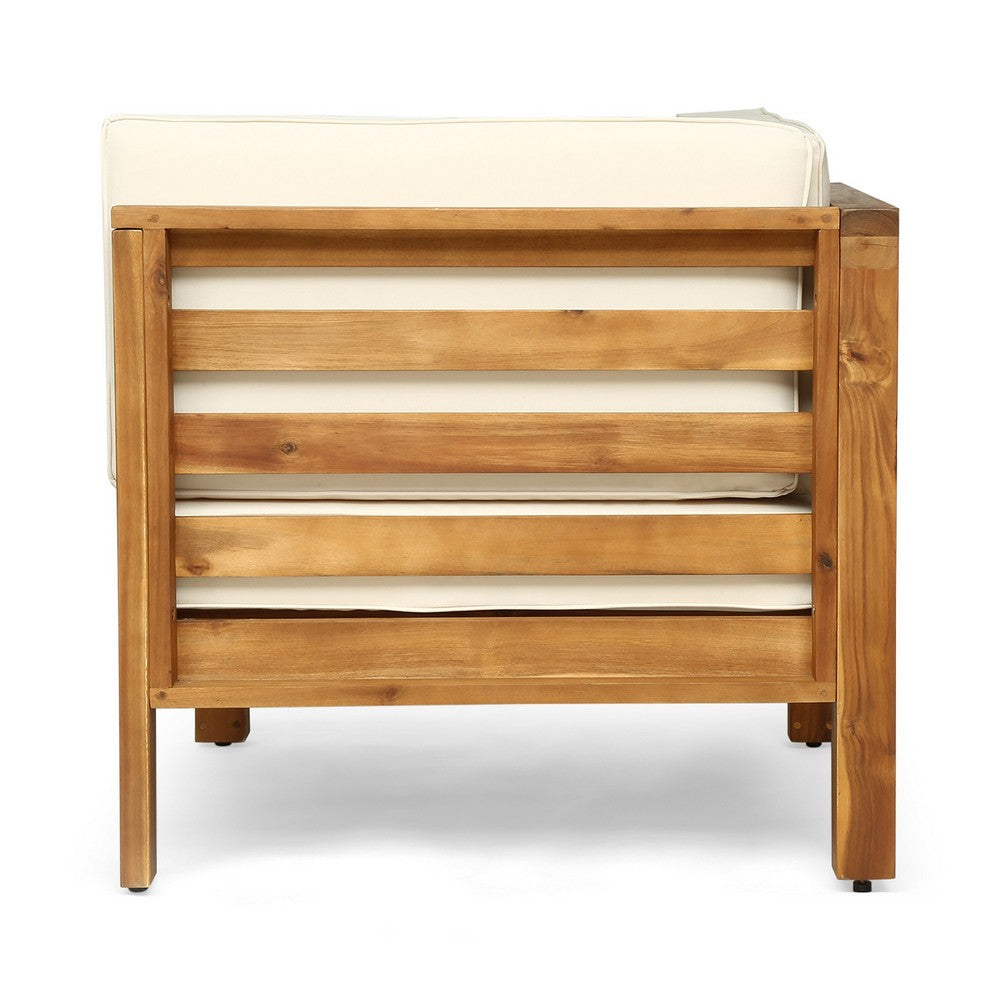 Carie Outdoor 2pc Loveseat Set, Beige Polyester, Slatted Brown Wood - BM355235