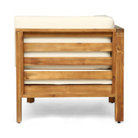 Carie Outdoor 2pc Loveseat Set, Beige Polyester, Slatted Brown Wood - BM355235