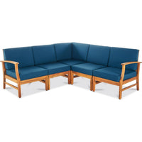Hoye Outdoor 5pc Modular Corner Sofa Set, L-Shape, Blue Polyester, Brown - BM355236
