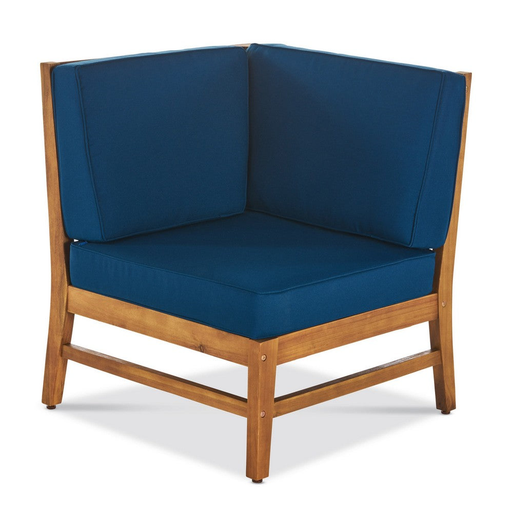 Hoye Outdoor 5pc Modular Corner Sofa Set, L-Shape, Blue Polyester, Brown - BM355236
