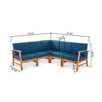 Hoye Outdoor 5pc Modular Corner Sofa Set, L-Shape, Blue Polyester, Brown - BM355236