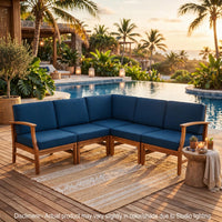 Hoye Outdoor 5pc Modular Corner Sofa Set, L-Shape, Blue Polyester, Brown - BM355236