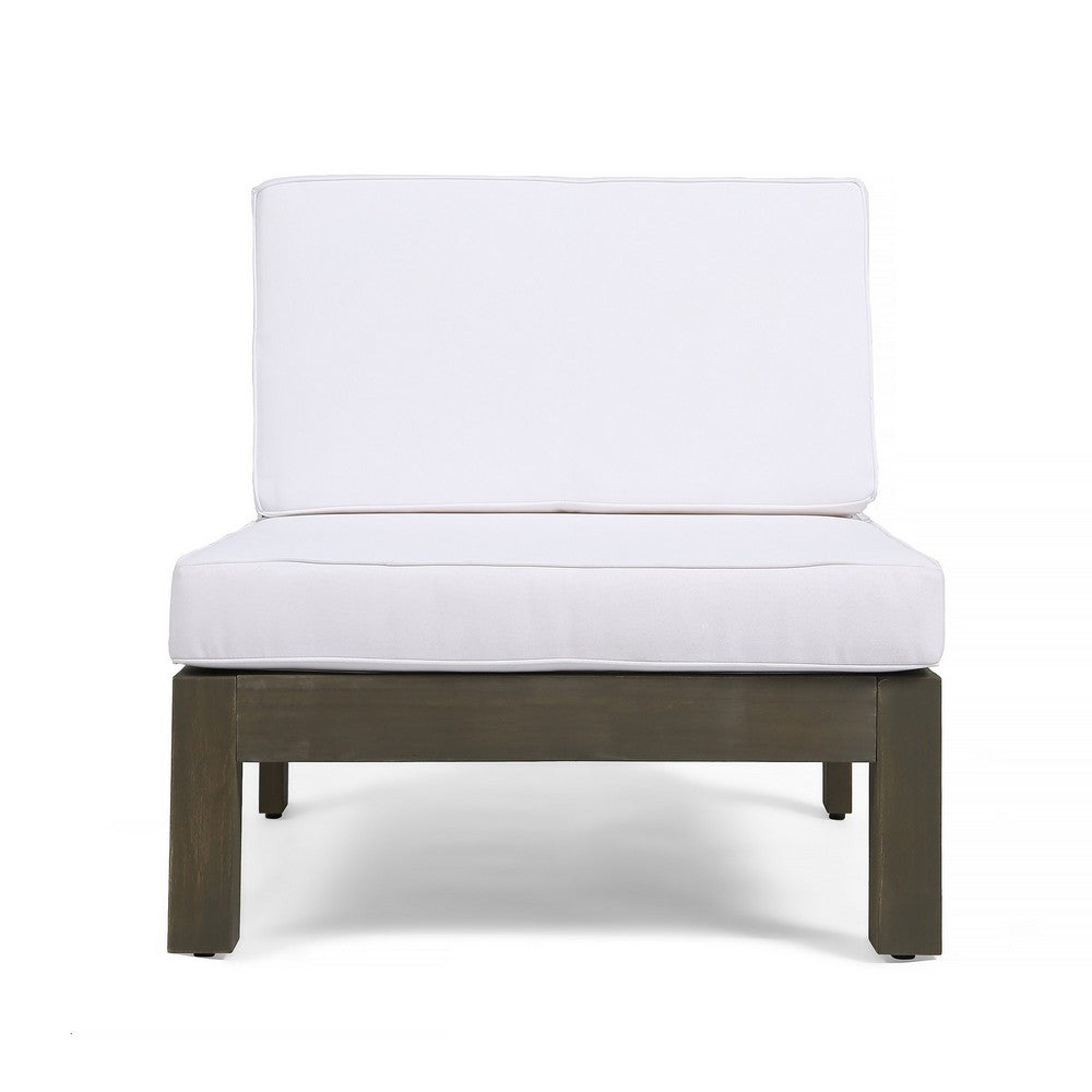Carie Outdoor 3pc Sofa Set, White Fabric Cushions, Slatted Brown Wood - BM355237