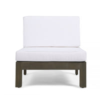 Carie Outdoor 3pc Sofa Set, White Fabric Cushions, Slatted Brown Wood - BM355237