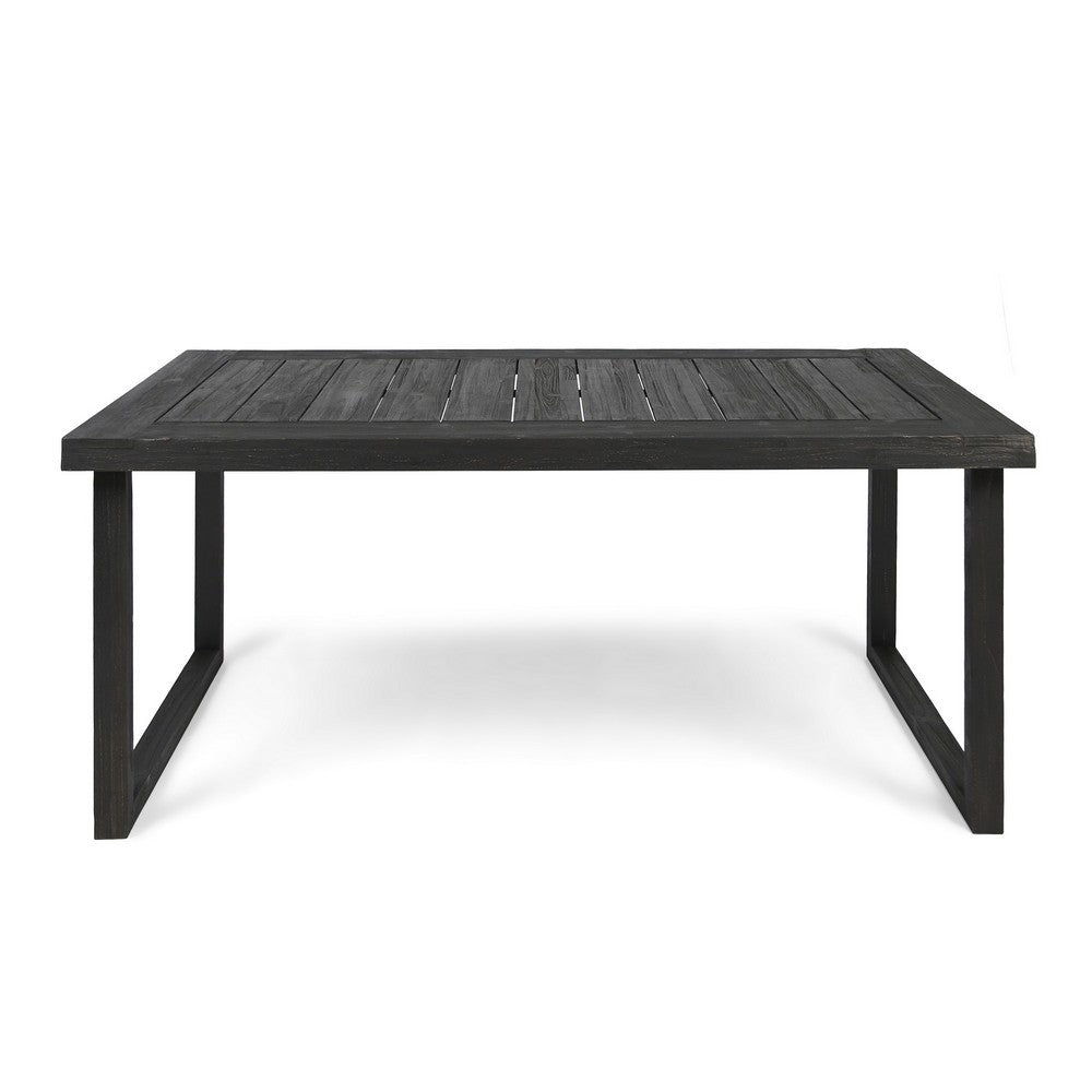 Outdoor Dining Table, Slatted Rectangular Top, Sandblasted Gray 69 Inch - BM355239