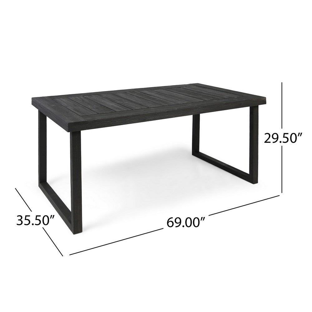 Outdoor Dining Table, Slatted Rectangular Top, Sandblasted Gray 69 Inch - BM355239