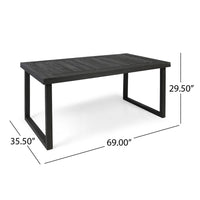Outdoor Dining Table, Slatted Rectangular Top, Sandblasted Gray 69 Inch - BM355239
