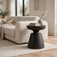 Syam Outdoor Side End Table, Round Top, Pedestal, Copper Concrete 21 Inch - BM355240
