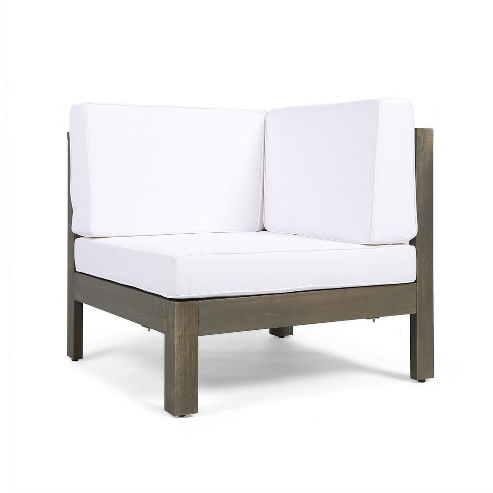 Carie Outdoor Right Arm Chair, White Cushions, Slatted Gray Wood - BM355241