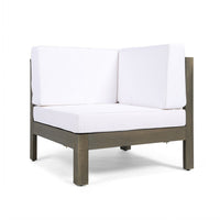 Carie Outdoor Right Arm Chair, White Cushions, Slatted Gray Wood - BM355241