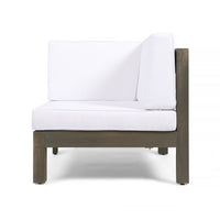 Carie Outdoor Right Arm Chair, White Cushions, Slatted Gray Wood - BM355241