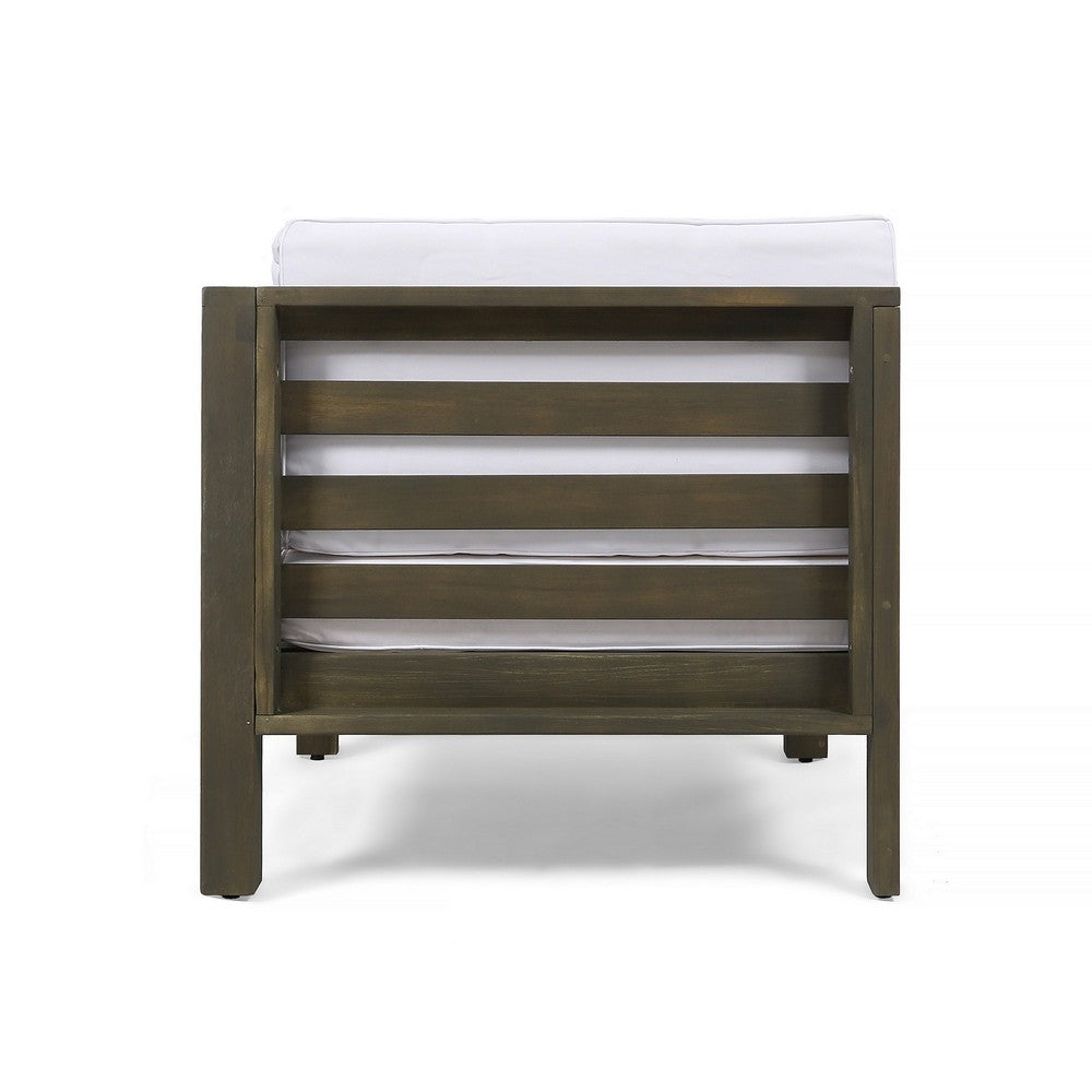 Carie Outdoor Right Arm Chair, White Cushions, Slatted Gray Wood - BM355241