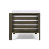 Carie Outdoor Right Arm Chair, White Cushions, Slatted Gray Wood - BM355241