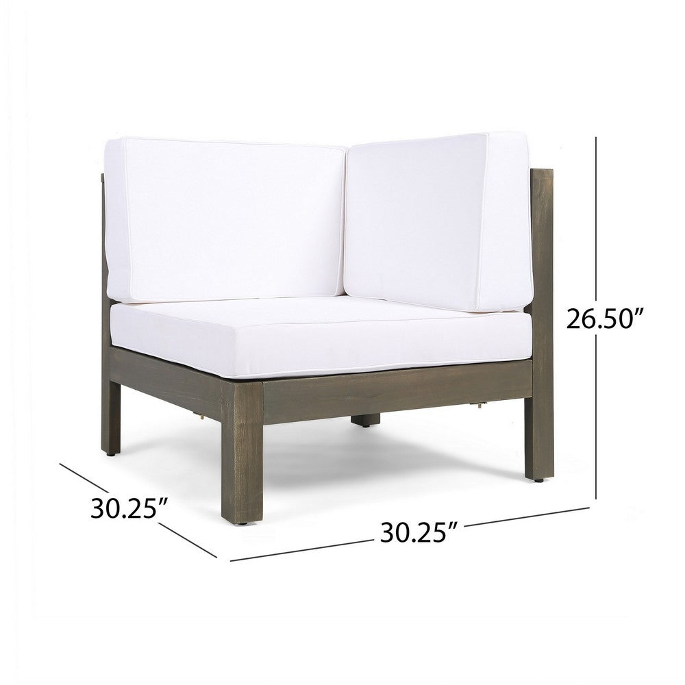 Carie Outdoor Right Arm Chair, White Cushions, Slatted Gray Wood - BM355241