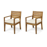 Outdoor Dining Chair Set of 2, Beige Polyester, Sandblast Natural Brown - BM355242