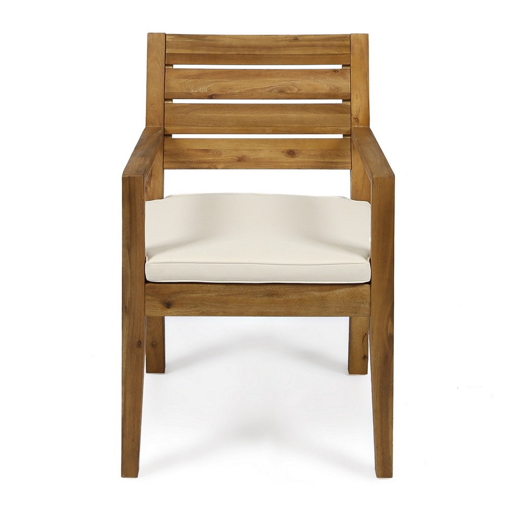 Outdoor Dining Chair Set of 2, Beige Polyester, Sandblast Natural Brown - BM355242