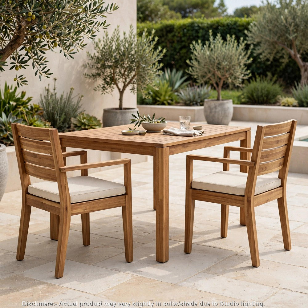 Outdoor Dining Chair Set of 2, Beige Polyester, Sandblast Natural Brown - BM355242