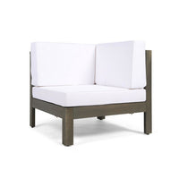 Carie Outdoor Left Arm Chair, White Fabric Cushions, Slatted Gray Wood - BM355243
