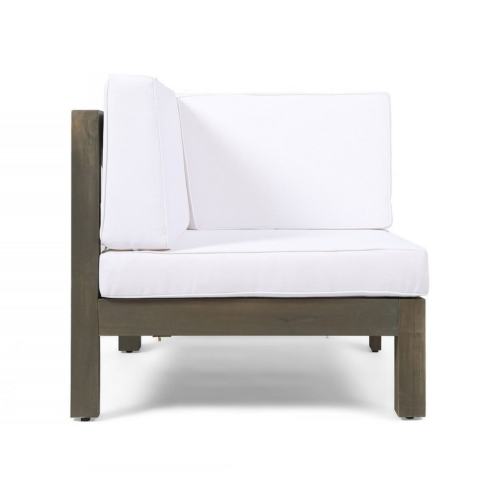 Carie Outdoor Left Arm Chair, White Fabric Cushions, Slatted Gray Wood - BM355243