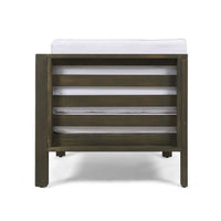 Carie Outdoor Left Arm Chair, White Fabric Cushions, Slatted Gray Wood - BM355243