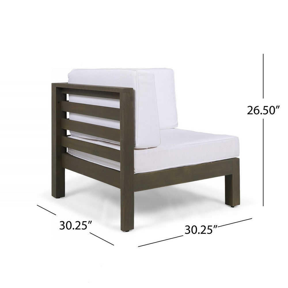 Carie Outdoor Left Arm Chair, White Fabric Cushions, Slatted Gray Wood - BM355243