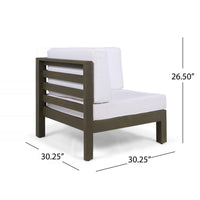 Carie Outdoor Left Arm Chair, White Fabric Cushions, Slatted Gray Wood - BM355243