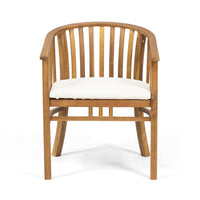 Outdoor Dining Chair Set of 2, Curved Back, Cream Polyester, Teak Brown-BM355244