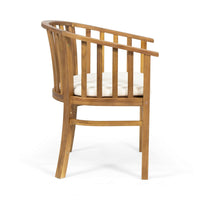 Outdoor Dining Chair Set of 2, Curved Back, Cream Polyester, Teak Brown-BM355244