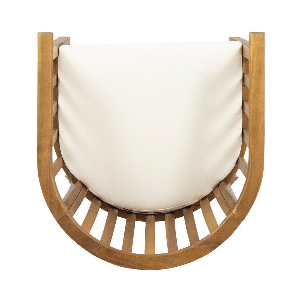 Outdoor Dining Chair Set of 2, Curved Back, Cream Polyester, Teak Brown-BM355244