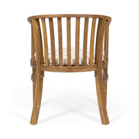 Outdoor Dining Chair Set of 2, Curved Back, Cream Polyester, Teak Brown-BM355244