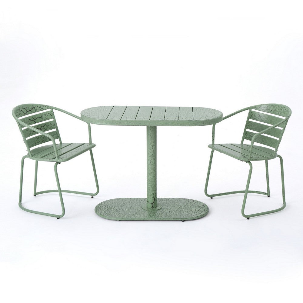 Monalisa Outdoor Bristo Set, Oval Table, Curved Chairs, Matte Green Iron-BM355245