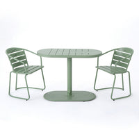 Monalisa Outdoor Bristo Set, Oval Table, Curved Chairs, Matte Green Iron-BM355245