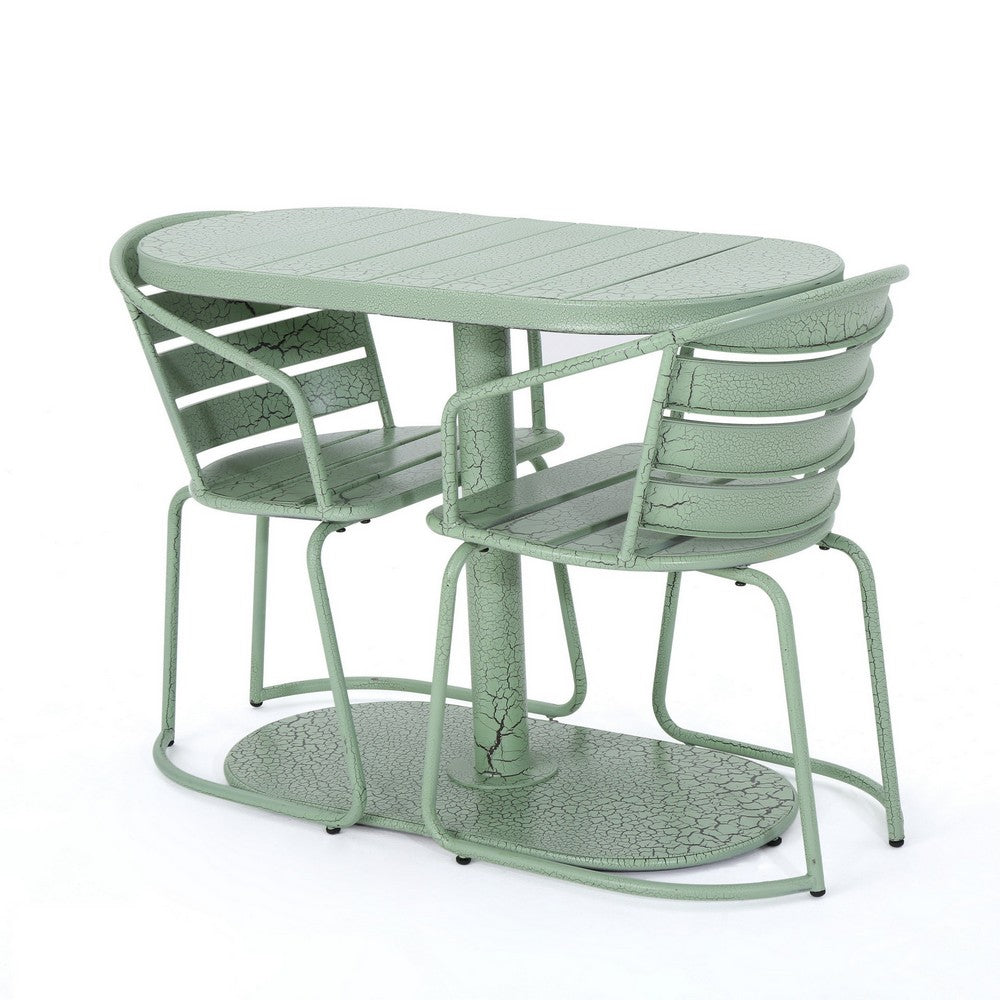 Monalisa Outdoor Bristo Set, Oval Table, Curved Chairs, Matte Green Iron-BM355245