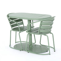 Monalisa Outdoor Bristo Set, Oval Table, Curved Chairs, Matte Green Iron-BM355245