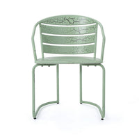 Monalisa Outdoor Bristo Set, Oval Table, Curved Chairs, Matte Green Iron-BM355245