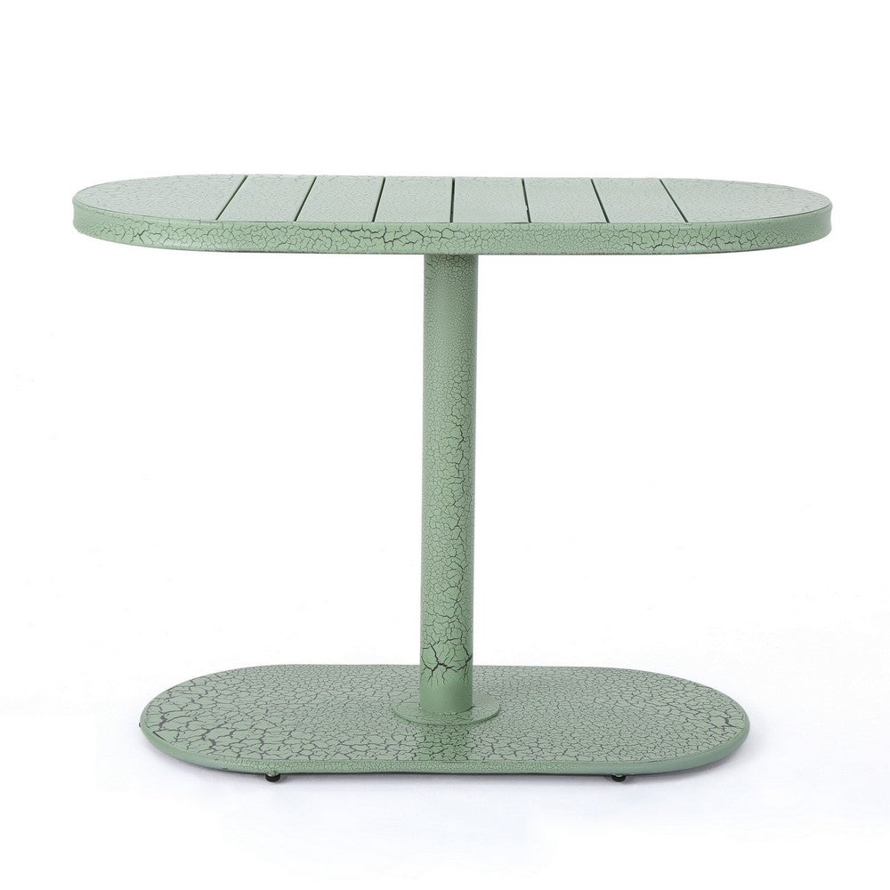 Monalisa Outdoor Bristo Set, Oval Table, Curved Chairs, Matte Green Iron-BM355245