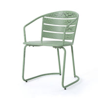 Monalisa Outdoor Bristo Set, Oval Table, Curved Chairs, Matte Green Iron-BM355245