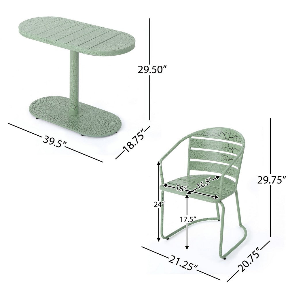 Monalisa Outdoor Bristo Set, Oval Table, Curved Chairs, Matte Green Iron-BM355245
