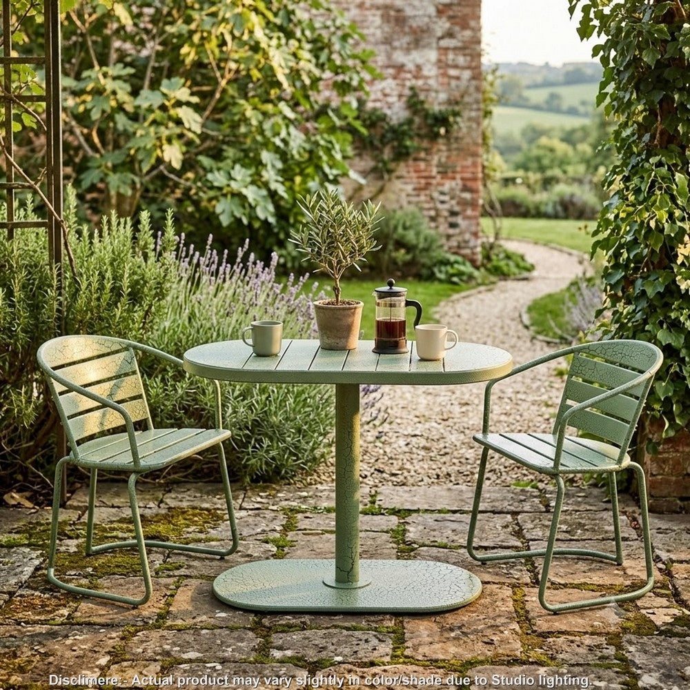 Monalisa Outdoor Bristo Set, Oval Table, Curved Chairs, Matte Green Iron-BM355245