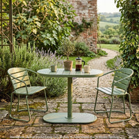 Monalisa Outdoor Bristo Set, Oval Table, Curved Chairs, Matte Green Iron-BM355245