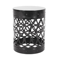 Reeta Outdoor End Table Set of 2, Cylindrical, Laser Cut, Black Iron-BM355247