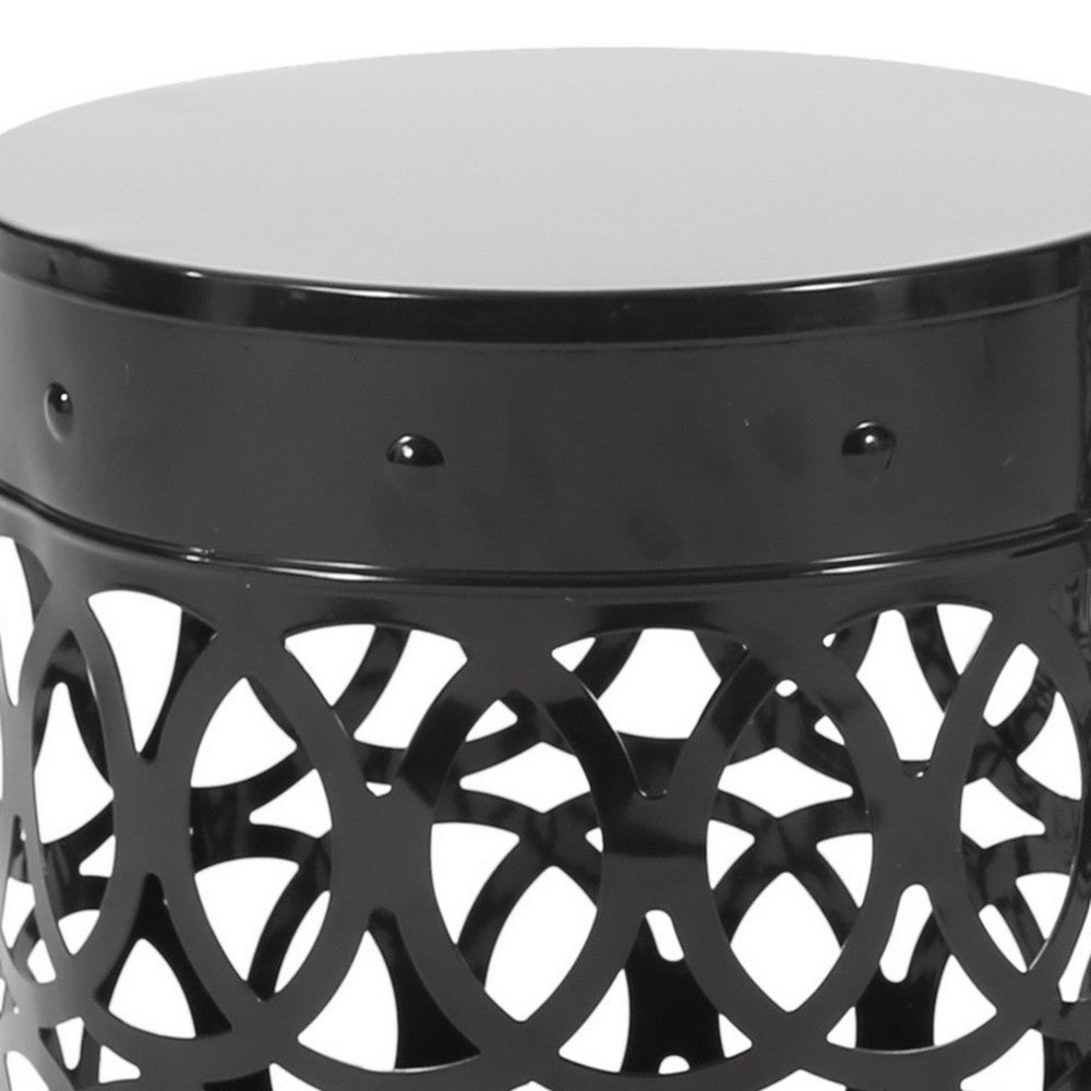 Reeta Outdoor End Table Set of 2, Cylindrical, Laser Cut, Black Iron-BM355247