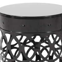Reeta Outdoor End Table Set of 2, Cylindrical, Laser Cut, Black Iron-BM355247