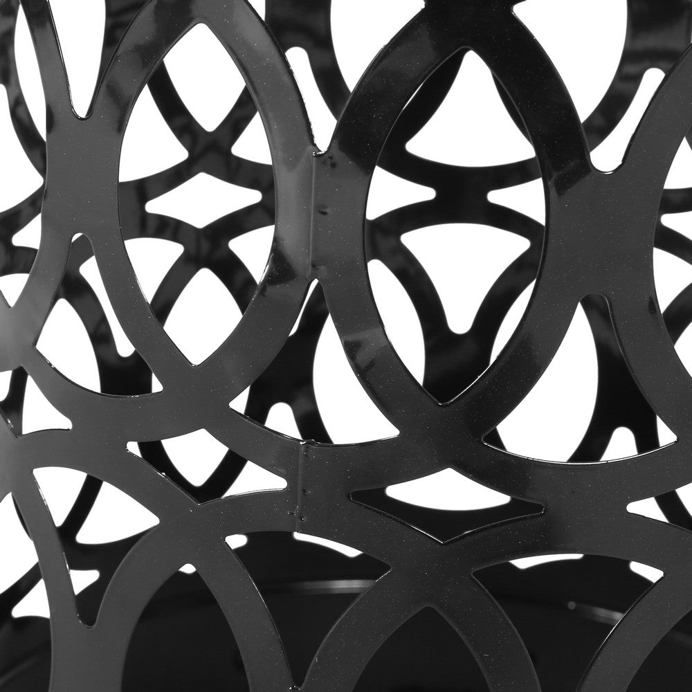 Reeta Outdoor End Table Set of 2, Cylindrical, Laser Cut, Black Iron-BM355247