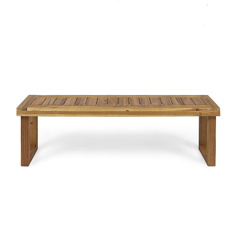 Mesco Outdoor Bench Set of 2, Slatted Seat, Sled Base, Natural Brown 60 Inch-BM355249