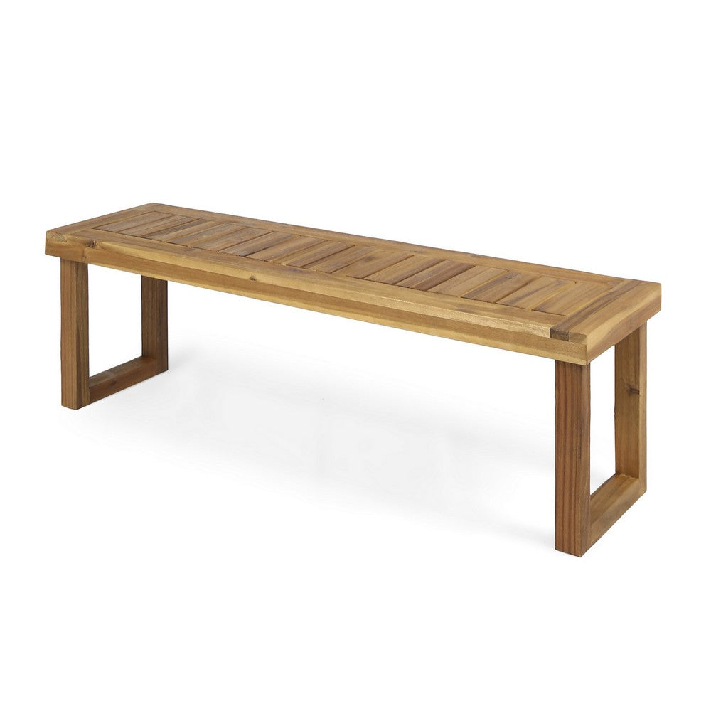Mesco Outdoor Bench Set of 2, Slatted Seat, Sled Base, Natural Brown 60 Inch-BM355249