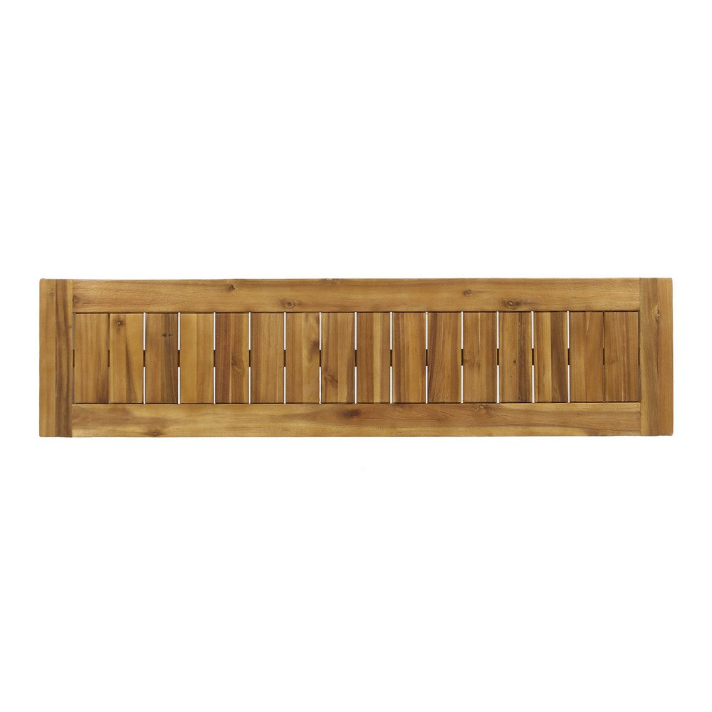 Mesco Outdoor Bench Set of 2, Slatted Seat, Sled Base, Natural Brown 60 Inch-BM355249