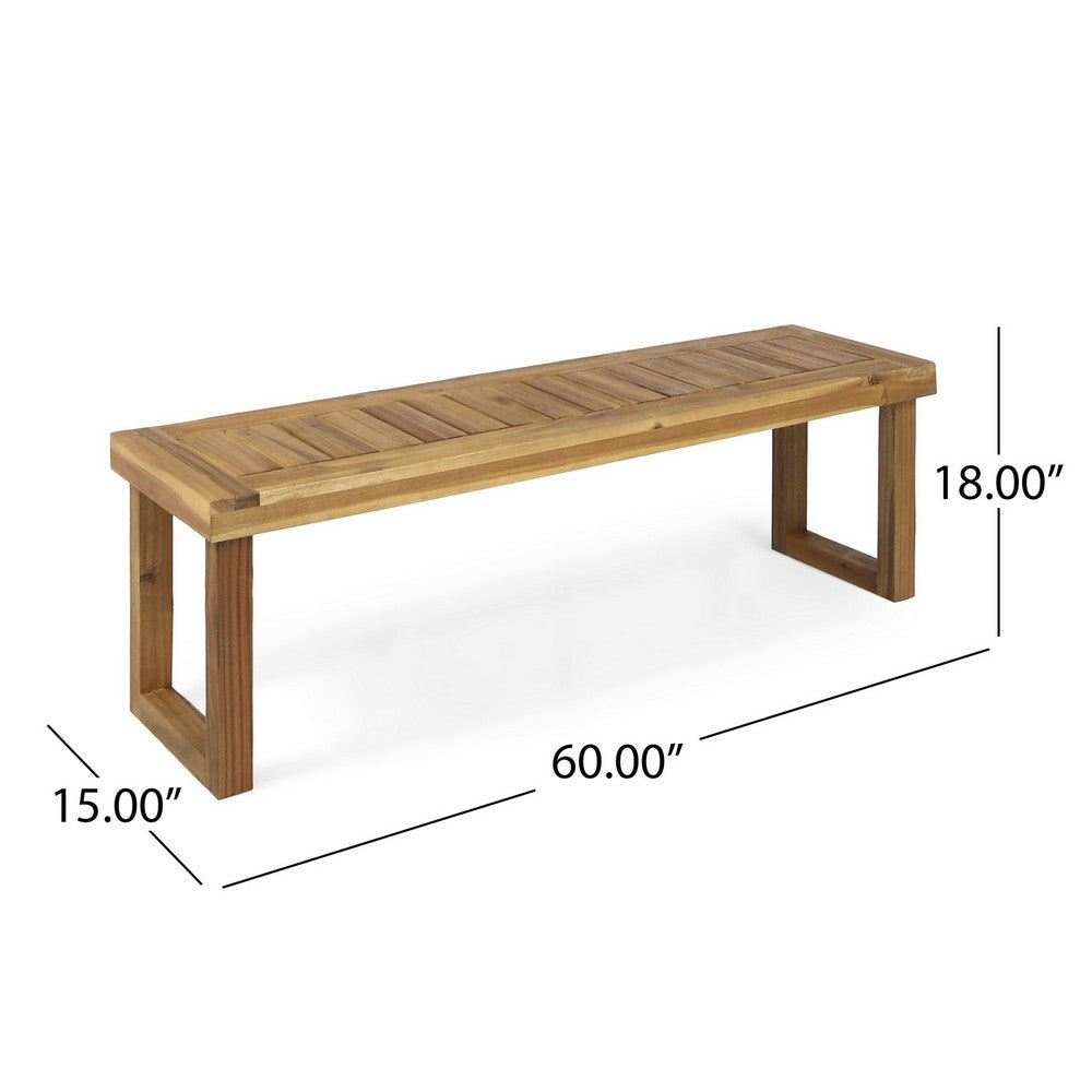 Mesco Outdoor Bench Set of 2, Slatted Seat, Sled Base, Natural Brown 60 Inch-BM355249